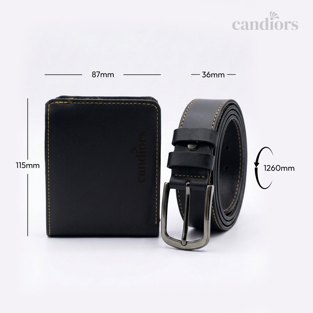 Premium Faux Leather Men's Wallet & Belt Gift Set