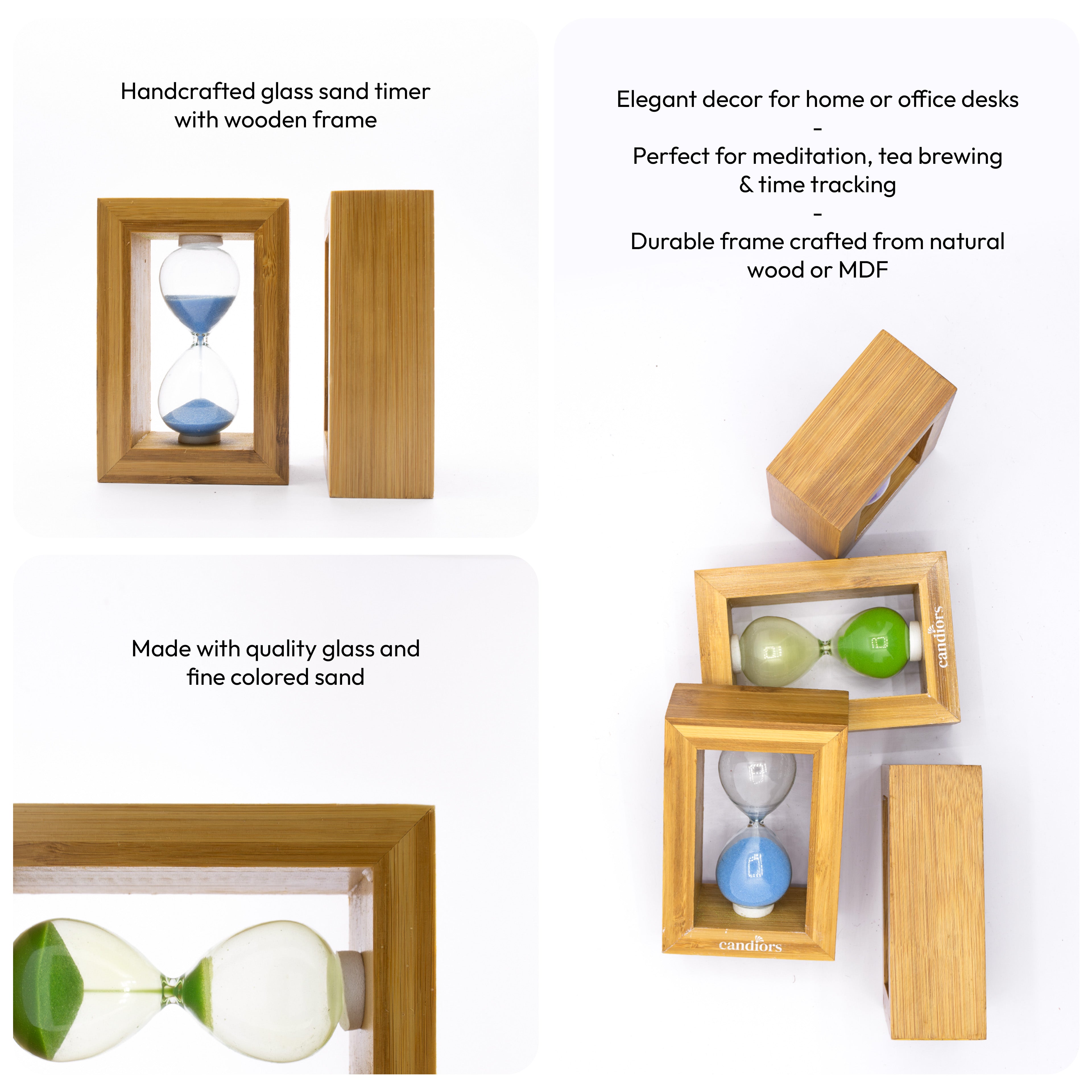 Handcrafted Wooden Frame Glass Sand Timer (Assorted Sand Colors)