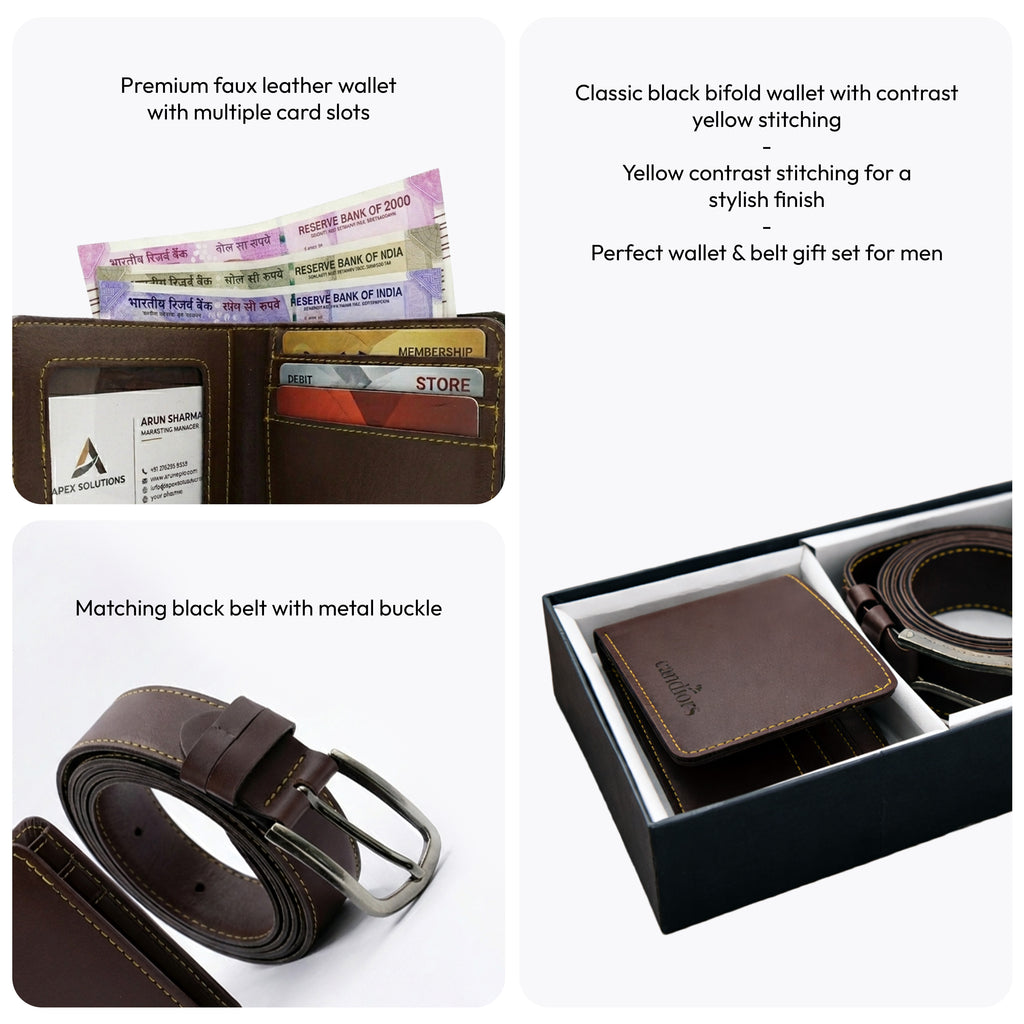 Premium Faux Leather Men's Wallet & Belt Gift Set