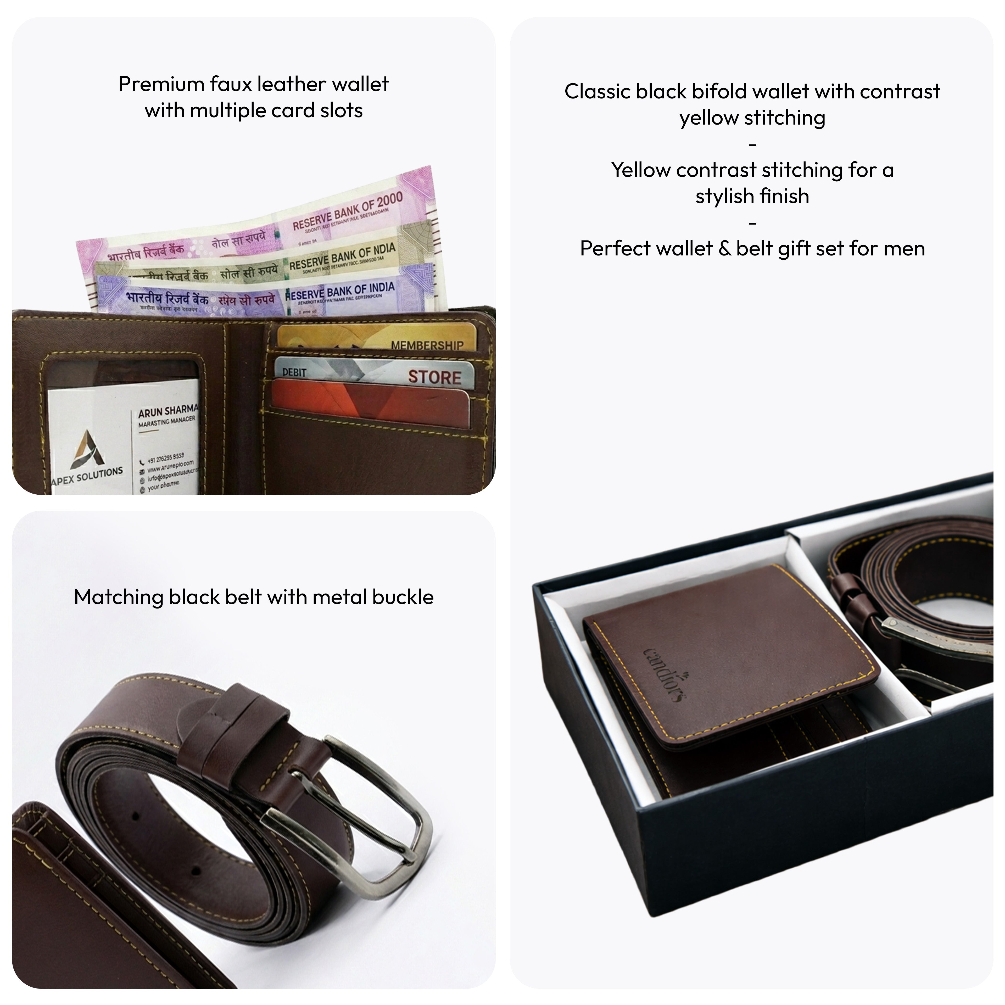 Premium Faux Leather Men's Wallet & Belt Gift Set