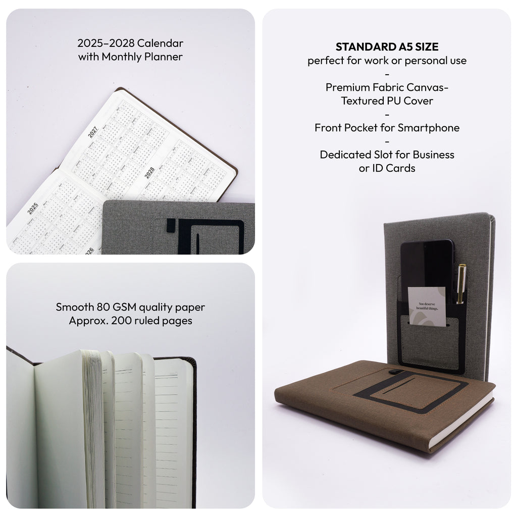 Velora A5 Diary with Mobile and Card Pocket