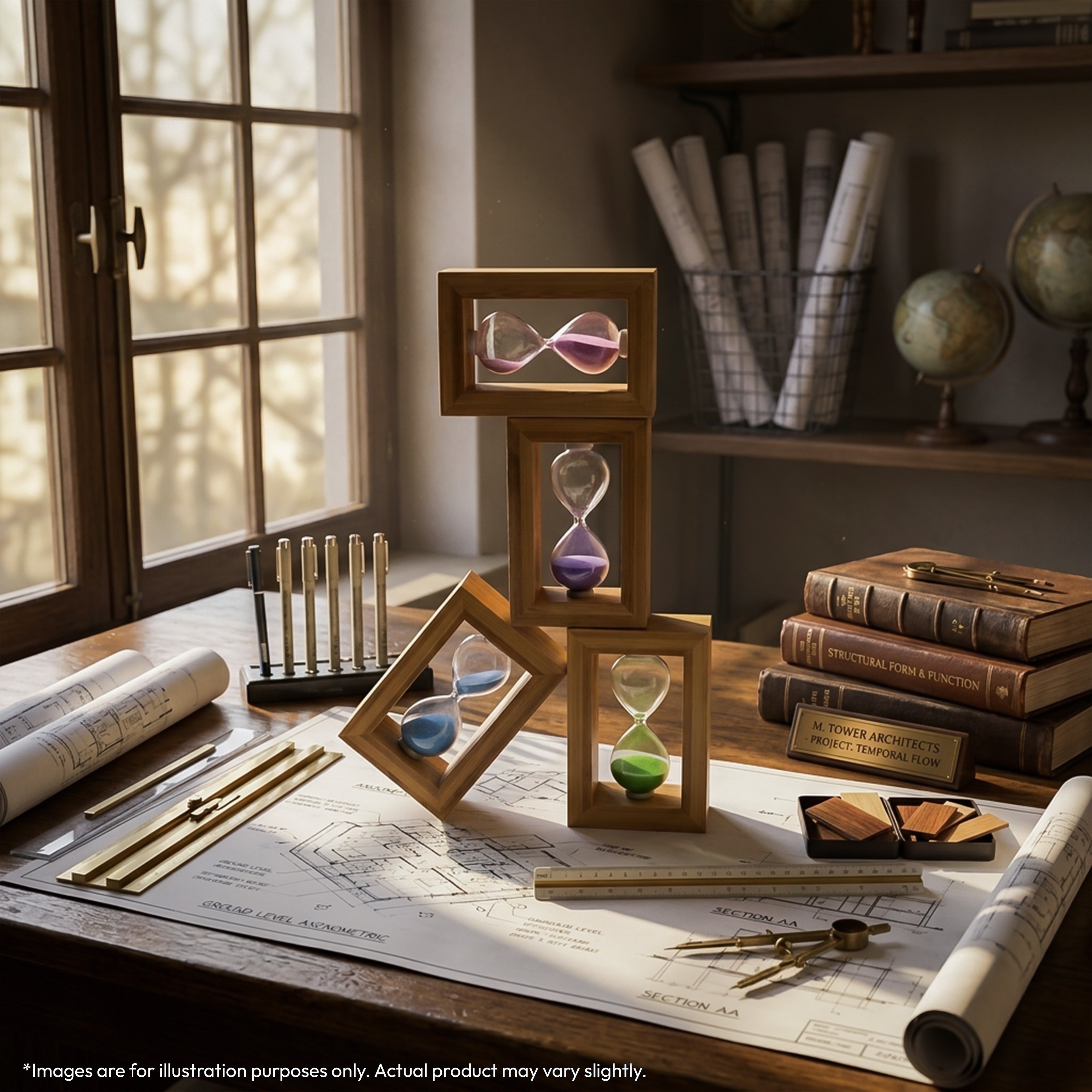 Handcrafted Wooden Frame Glass Sand Timer (Assorted Sand Colors)