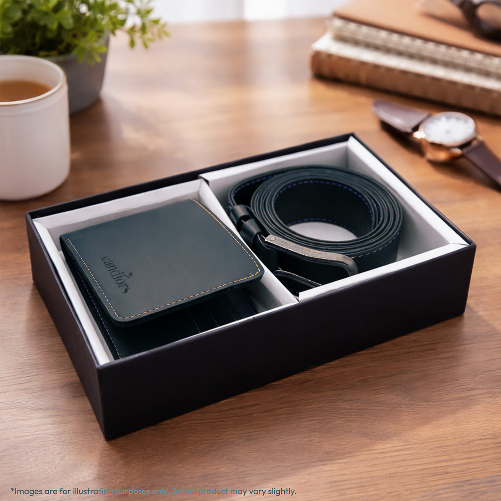 Premium Faux Leather Men's Wallet & Belt Gift Set